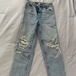 Zara light wash distressed mom jeans